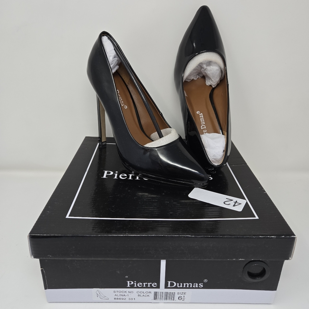 Pierre Dumas Alina Black Patent Pumps NIB